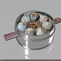 Steamed Buns in Silver Steamer with Wooden Handles and Bamboo Mat