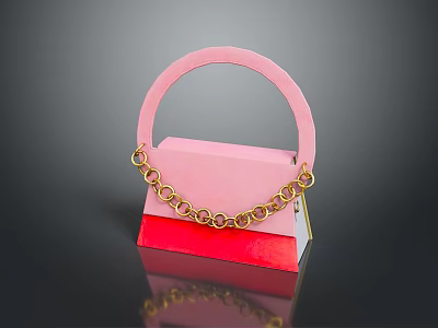 Stylish Pink Handbag With Red Bottom Gold Chain And Pink Handle Design 3d model