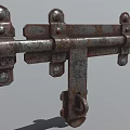 Antique Rusty Metal Door Handle With Riveted Parts And Vintage Design