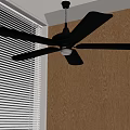 Modern Ceiling Fan With Wooden Blades Light And Wooden Wall Window Blinds