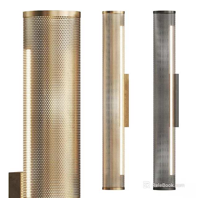 Modern Sleek Wall Lamps With Perforated Brass And Stainless Steel Metallic Finishes 3d model 