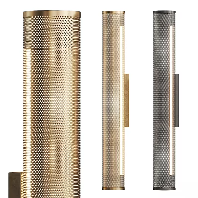 Modern Sleek Wall Lamps With Perforated Brass And Stainless Steel Metallic Finishes 3d model