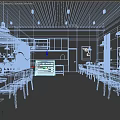 Modern Restaurant Interior With Red Decor Open Kitchen Menu Display Dining Tables And Chairs