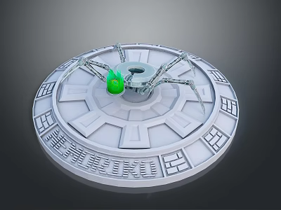 Circular White Structural Platform With Mechanical Spider And Green Orb Center 3d model