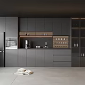 Modern Gray Kitchen Sideboard With Open Storage Cabinets And Matte Finish Design
