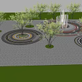Public Park Landscape Design With Circular Paved Areas Trees And Central Sculptural Structure 3d model