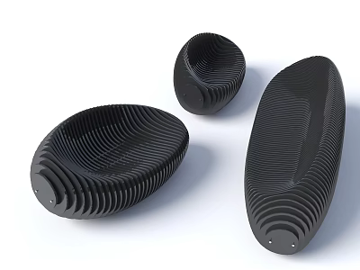 Modern Black Landscape Seats With Three Different Wave Texture Shapes 3d model