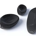 Modern Black Landscape Seats With Three Different Wave Texture Shapes 3d model