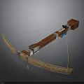 Traditional Wooden Mechanical Bow With Curved Arms Bowstring And Red Metal Components