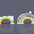 Rainbow Shaped Event Entrance Gate With Colorful Square Background Cloud Decorations And Top Circular Ornament