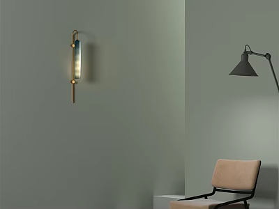 Modern Minimalist Leisure Chair With Beige Cushion Black Frame Light Green Wall And Lamps 3d model