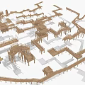 Intricate Wooden Walkway Structure With Connected Platforms And Curved Paths 3d model