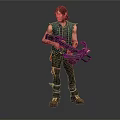 Male Warrior Character In Tactical Gear Holding Modified Crossbow With Arm Markings