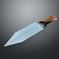 Sharp Tactical Dagger Weapon With Serrated Metallic Blade And Brown Wooden Handle