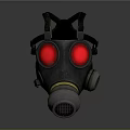 Black Gas Mask With Red Lenses Adjustable Straps And Metallic Filter