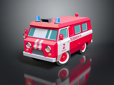 Red and White Toy Ambulance with Blue Emergency Lights and Number 2 3d model