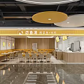 Mall Sour Fish Rice Noodles Restaurant With Yellow Round Pendant Lights Wooden Tables And Chairs
