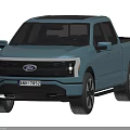 Ford Blue Electric Pickup Truck Front And Rear View With Open Bed