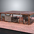 Open Air Wooden Pavilion Outdoor Seating Area With Tables Chairs Cushions And Gravel Floor Setup