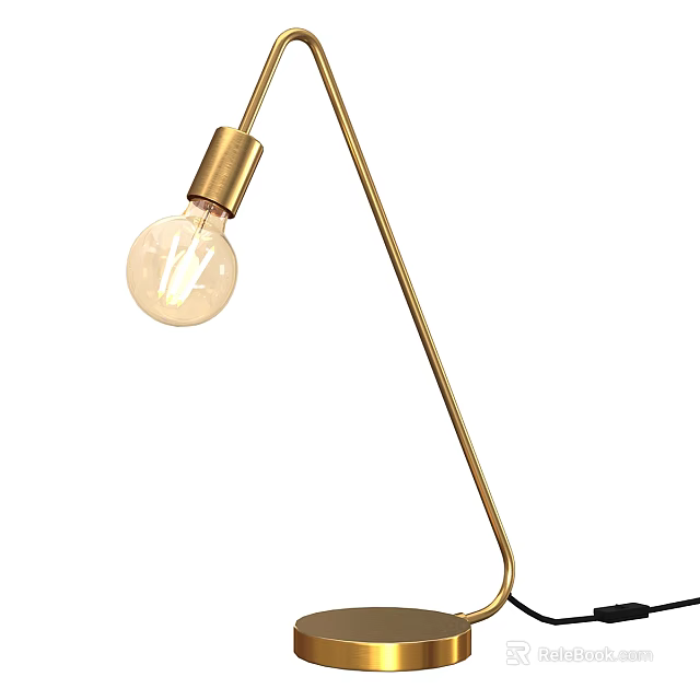 Vintage Style Golden Metal Table Lamp With Minimalist Design And Transparent Bulb 3d model 