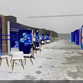 Contemporary Conference Stage With Large Screen Podium Blue Backdrop And Audience Seats
