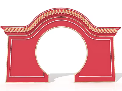 Red Traditional Event Gateway Featuring Golden Arch Decor And Classic Chinese Style 3d model