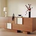 Modern Wooden Entryway Console Side Cabinet With Table Lamp Vase And Sculpture