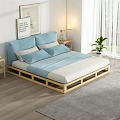 Minimalist Bedroom Interior With Wooden Platform Bed Nightstand Table Lamp And Plant