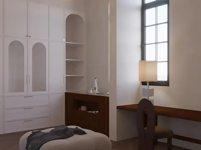 Bright Cloakroom Interior With White Cabinets Arched Shelves Dark Cabinet 3d model