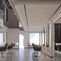 Modern Spacious Hair Salon Interior Design With Styling Chairs Mirrors And Lighting