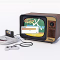 Vintage Retro TV with Wooden Case Game Console and Street Fighter X Mega Man