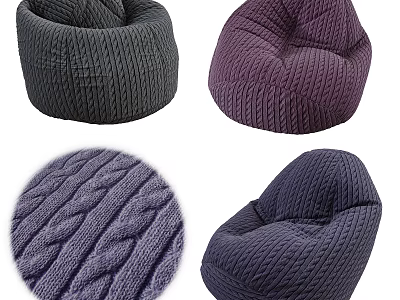 Gray and Purple Bean Bag Chair with Cable Knit Texture and Soft Comfortable Design 3d model
