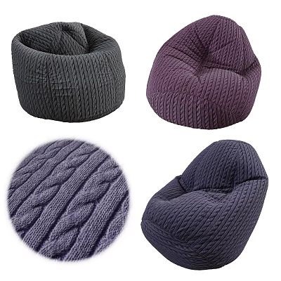 Gray and Purple Bean Bag Chair with Cable Knit Texture and Soft Comfortable Design 3d model