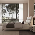 Modern White Leather Double Bed With Wooden Accent Wall And Nightstand In Contemporary Bedroom