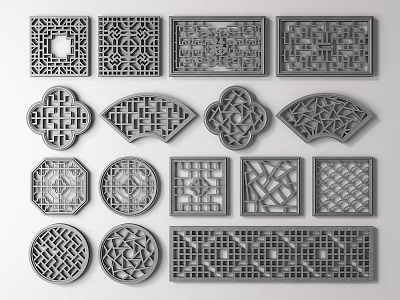Decorative Lattice Windows With Various Intricate Patterns And Different Shapes 3d model