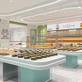 Modern Bright Dessert Shop Interior With Light Green Walls And Display Counters Filled With Desserts