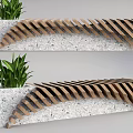 Modern Landscape Seat with Concrete Base and Curved Wooden Slats and Green Plants on Top