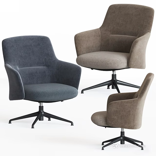 Modern Fabric Office Chairs With Swivel Metal Base In Gray And Brown Tones 3d model 