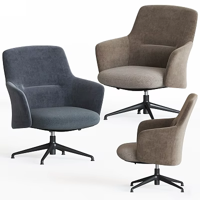 Modern Fabric Office Chairs With Swivel Metal Base In Gray And Brown Tones 3d model