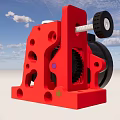 Detailed Red Mechanical Component Featuring Gear Wheel Holes And Colored Dots 3d model