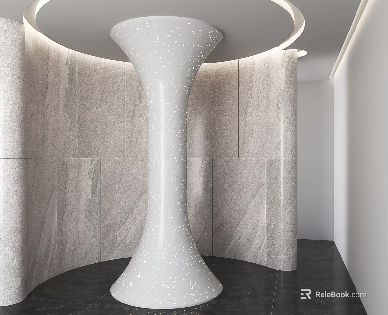 Modern White Speckled Column Design With Grey Marble Walls And Dark Floor 3d model 