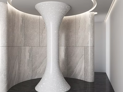 Modern White Speckled Column Design With Grey Marble Walls And Dark Floor 3d model