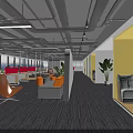 Modern Public Office Space With Open Layout Work Desks Sofas Plants And Yellow Walls 3d model