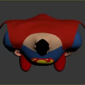 Man Wearing Superhero Costume With Blue Red Suit S Symbol And Red Cape