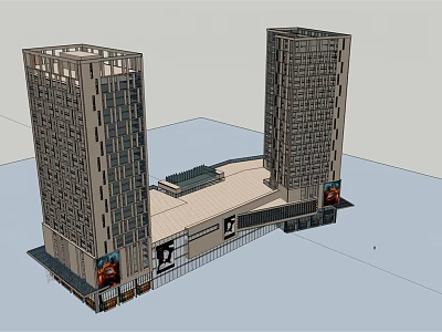Modern Commercial Complex With Twin High Rise Towers And Connected Podium 3d model