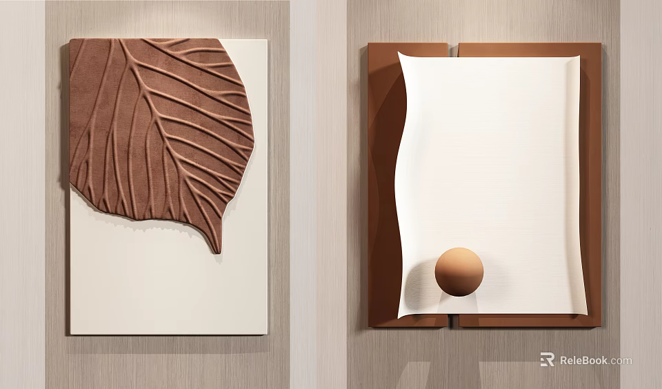 Modern Wall Decor With Brown Leaf Shaped Design And Scroll Like Panel Sphere Accent 3d model