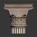 Classical Bronze Column With Intricate Carvings And Dark Reflective Background