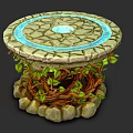 Round Stone Texture Dining Table With Blue Circular Center And Vines Stone Base 3d model