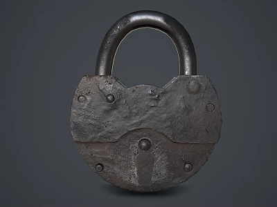 Vintage Metal Door Handle Featuring Ornate Carvings And Decorative Rivet Accents 3d model