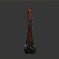Decorative Red Harp With Flame Shaped Top Green Cord And Colorful Base
